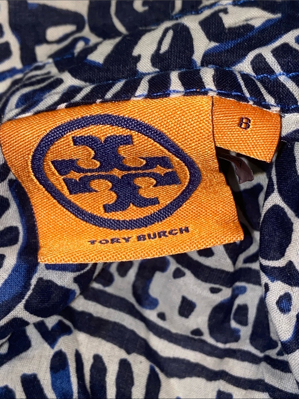 TORY BURCH GEO MEDALLION BUTTON DOWN SHIRT Navy Blue & Tan - Picture 5 of 7